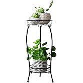 Cometofit Plant Stand Indoor Outdoor 2 Tier 27" Tall Metal Potted Holder Rack Flower Pot Stand Heavy Duty Plant Shelf Rustproof Iron Multiple Plant Round Supports Rack for Planter Corner Garden