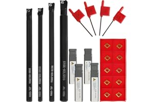 MLYNZXJSY 14PCS Metal Lathe Tools Mini Metal Lathe Cutting Tools Metal Boring Bar S06k/S07k/S08k/S10k-SCLCR06 4 Sizes Shanks (6/7/8/10mm) with 10pcs Carbide Inserts Ccmt060204 and 4pcs Holders