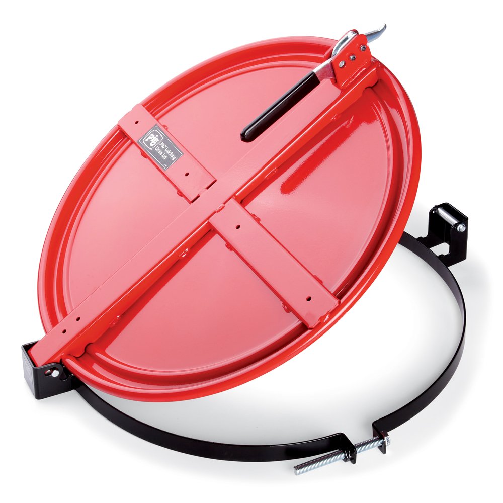 Nueva tapa de tambor para cerdos | Tapa del tambor con cierre | Para tambores de acero de 55 gal | Anillo de perno | Rojo | DRM659-RD