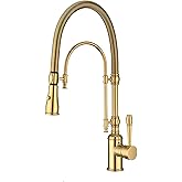 GICASA Copper Kitchen Faucet, Single Handle, 360 Swivel High Arc Kitchen Sink Faucet, Gold Pull Down Kitchen Faucet Solid Bra