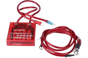 KEENSO Digital Voltage Stabilizer Car 12V Universal Voltage Regulator Stabilizer Kit with 3 Earth Ground Cables for Car Truck(Red) Voltage Regulator