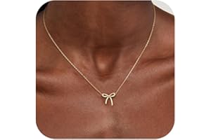 Risamil 14K Gold Plated Necklace for Women - Bow Necklace - Dainty Necklace Cute Small Tiny Bow Pendant Choker Chain Necklace Trendy Necklaces for Women Jewelry Gift