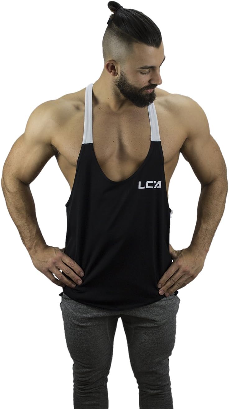Mens LIftcorp White Black Elite Stringer Vest Gym Tank Top Training Vest Black/white