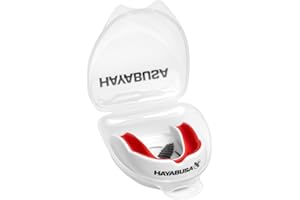 Hayabusa Combat Sports Mouth Guard Youth, Kids and Adult Sizes Comes With Case - White/Red, Adult