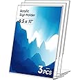 3 Pack Acrylic Sign Holder 8.5x11 Inches, Clear Display Holder, L-Shape Vertical Menu Holder Stand, Flyer Display Stand, Table Paper Holder, Plastic Sign Display Stand for Restaurants, Store, Office