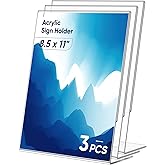 3 Pack Acrylic Sign Holder 8.5x11 Inches, L-Shape Flyer Holder Stand | Clear Display Holder, Menu Display Stand, Table Paper Holder, Plastic Sign Display Stand for Restaurants, Store, Office