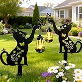 2 Pack Black Cat Solar Lights Outdoor Garden - Solar Lights Outdoor Garden Decor Stake with Butterfly Decorative Metal Housewarming Ornament for Yard Lawn Patio – Unique Gift Ideas for Mom