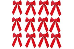 Cangfort 12PCS Red Christmas Bows, 9”x10.6”Large Waterproof Christmas Tree Topper Bow, Velvet Christmas Wreath Bow for Christmas Garland, Gifts, and Parties, Indoor or Outdoor Christmas Decorations