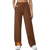 G4Free Fleece Lined Sweaterpants Women Elastic Drawstring Wide Leg Winter Trousers with Pockets for Casual Work