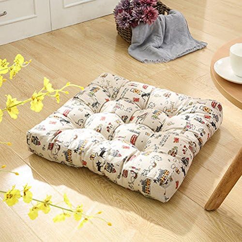 TMJJ Cotton Linen Floor Pillow Square Japanese Futon Seat Cushion Thicken Chair &amp; Bay Window Pad 21" x 21",Airplane
