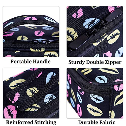 Lip Print Makeup Bag,Goldwheat Portable Travel Makeup Train Case Cosmetic Bag Organizer with Adjustable Compartment Brush Holder - Thumbnail 3