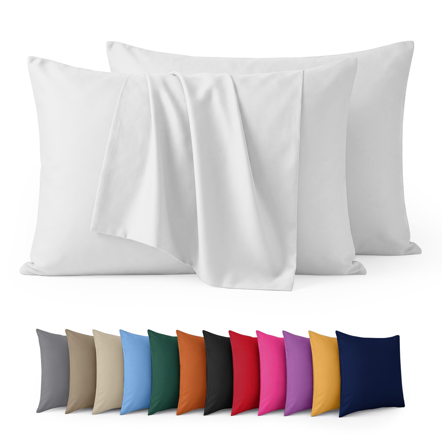 Aspire Homeware Pillow Cases 2 Pack – 100% Brushed Microfiber White Pillowcases Super Soft Envelope Closure Pillow Cover (50x75cm)