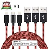 Iconew 3Pack 6FT Nylon Braided Popular Lightning Cable 8Pin to USB Charging Cable Cord with Aluminum Heads Compatible with iPhone 7/ 7Plus, 6/6s/6 Plus/6s Plus/5/5c/5s/SE, iPod, iPad (Red&Black)