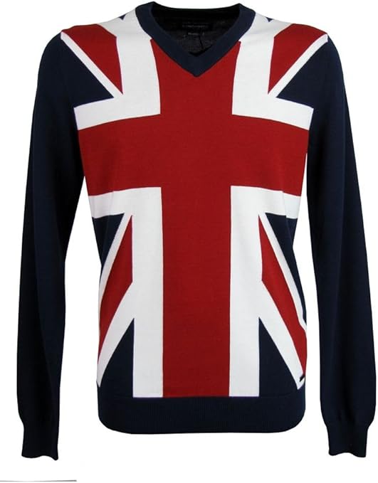 Mens Lambretta Union Jack Flag Jumper VNeck Navy Amazon.co.uk Clothing
