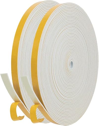 GUKOY Draught Excluder Foam Tape 6mm x 1.5mm 20m White 2 Rolls