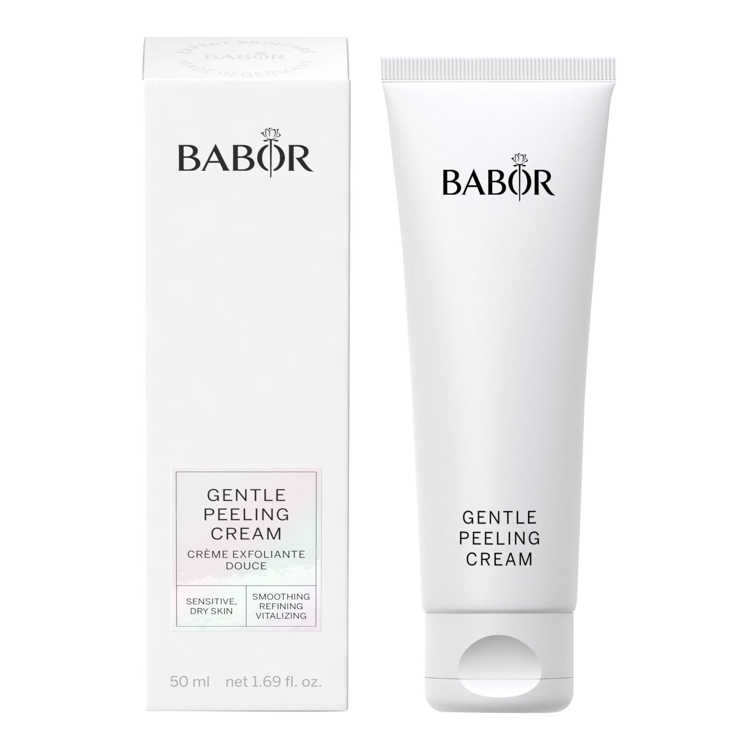 BABOR Gentle Exfoliating Cream for all skin types, Mild facial scrub, Preparation for skincare and self-tanner, Cleansing, Without alcohol, Vegan formula, 1 x 50 ml