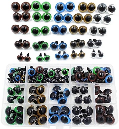 100pcs 10/12/14/16/18mm 5 Sizes in a Box Assorted Colors Plastic Safety Eyes for Teddy Bear Doll Animal Puppet Craft