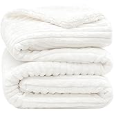 INFIIXSO Sherpa Fleece Queen Size Blanket - Super Soft & Warm Striped Fleece, Cozy Plush Fluffy Large Bed Blanket All Season Use (Off White, 90x90 Inches)