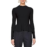 Ymejia Womens Peplum Hem Crew Neck Sweater Basic Slim Fit Long Sleeve Ribbed Tunic Tops