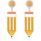 QLYOVWE Teacher Earrings for Women Sparkling Rhinestone Beaded Drop Earrings Rainbow Book Pencil Earrings Colorful Teacher Appreciation Jewelry Gift