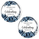 40 Dark Blue Flowers Thank You for Celebrating with Us Stickers, 2 Inch Big Round Glossy Labels, Great for Weddings, Bridal Shower, Engagement Party, Party Favors Décor, Tags, Supplies. Made in USA.