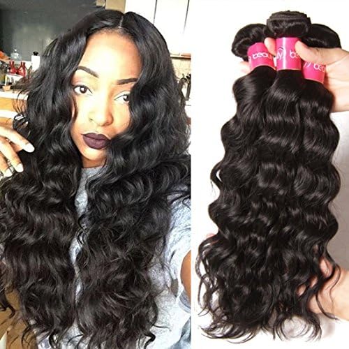 Dinoce Compatible with Longqi Beauty Brazilian Natural Wave Virgin Hair 1 Bundle Unprocessed Remy Human Natural Wavy Hair Weave, Natural 1b Color Can Be Dyed, 100g (14 Inches)