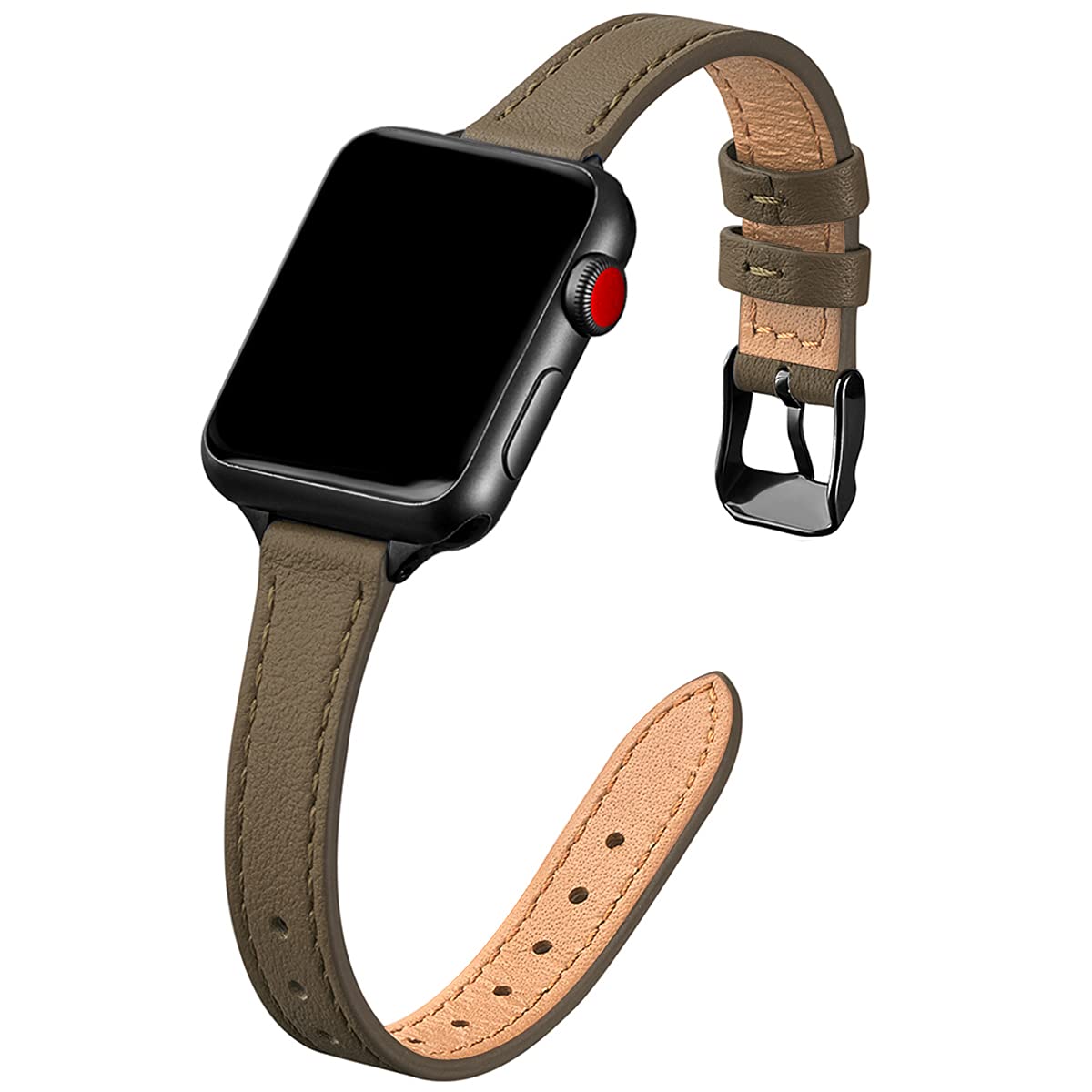 STIROLL Slim Leather Bands Compatible with Apple Watch Band 38mm 40mm 41mm 42mm(Series 11 10), Top Grain Leather Watch Thin Wristband for iWatch SE 9 8 7 6 5 4 3 2 1 (Taupe Black)