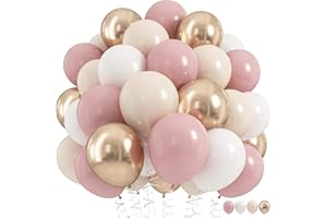 HILAVO Nude Dusty Pink Balloons Set, 60Pcs 12 Inch Retro Blush Pink Apricot Helium Balloon with Beige White Champagne Gold Latex Neutral Balloons for Birthday Wedding Baby Bridal Shower Party Decorations