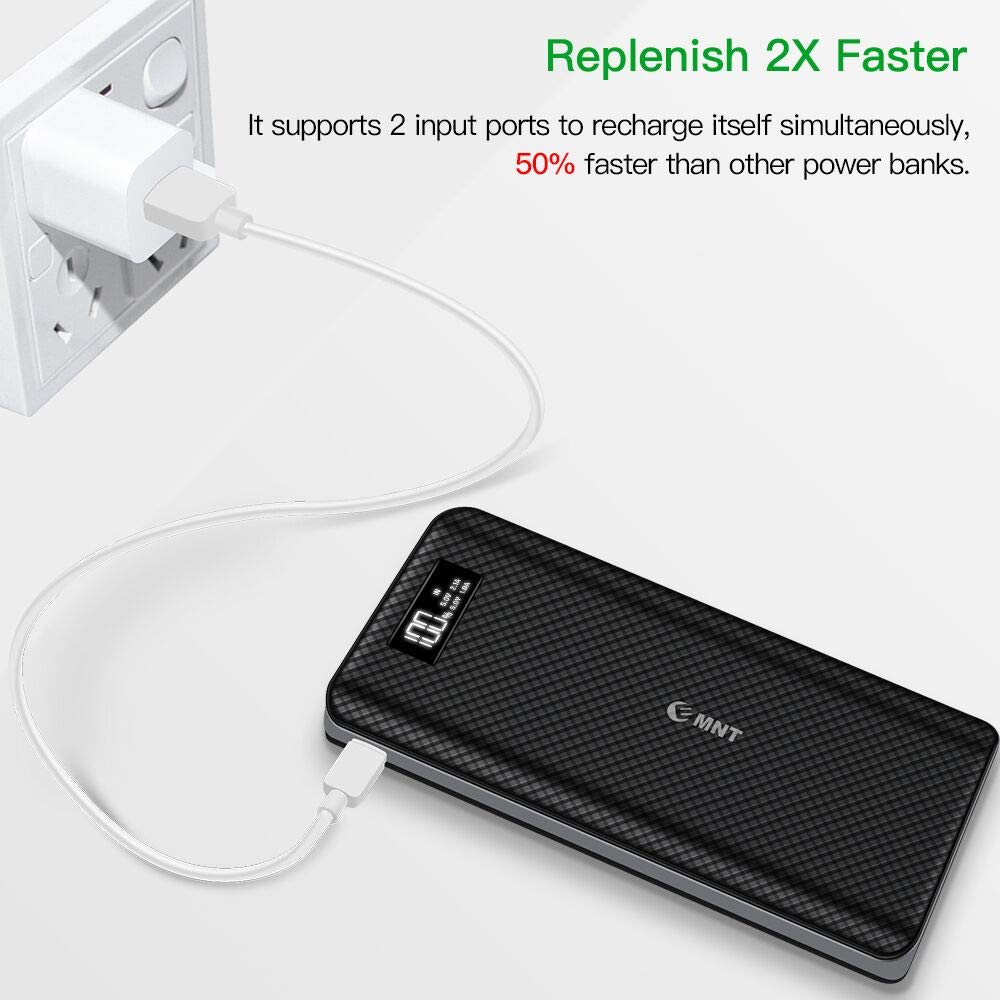Power Bank 24000mAh High Capacity Portable Phone Charger with 2.4A Output Port, 2A Input Port, LED Indicator and 2 Quick Charging Ports for iPhone, iPad, Samsung Galaxy and Other Smart Devices-Black