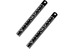 Metal Ruler 6 Inch, Black, Stainless Steel, 2 Pack, Laser Etched Measurements, Zero Scale at Edge, Precision Drafting and Mat