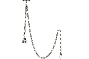 TREEWETO Men's Albert Chain Pocket Watch Curb Link Key Chain 2 Hooks with Antique Shield Pendant Design Charm Fob T Bar