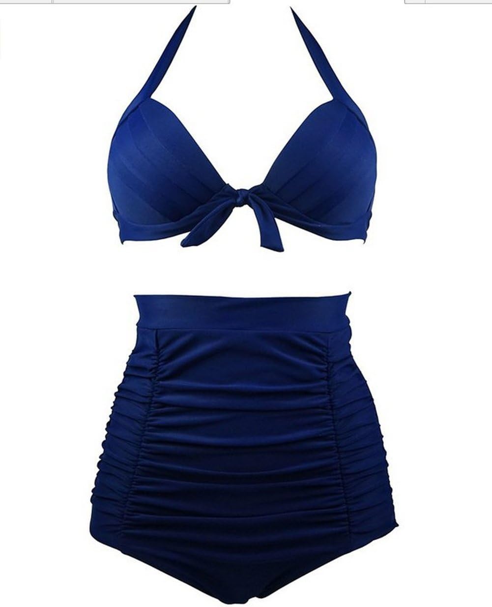 JL Pretty Pure Navy Blue Swimwear Retro Padded Bikini Swimsuits Bathing Suits M, dark blue