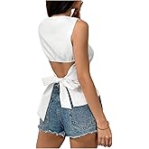 Milumia Women's Bow Tie Open Back Tank Top Sleeveless Boat Neck Cut Out Crop Tops