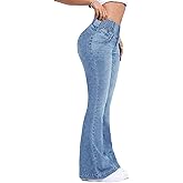 Flvsun Women's High Waist Bell Bottom Jeans Stretchy Flared Elastic Slim Fit Tummy Control Bootcut Denim