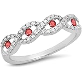 Dazzlingrock Collection Round Ruby & White Diamond Bridal Stackable Anniversary Wedding Band Swirl Ring, 10K Solid White Gold