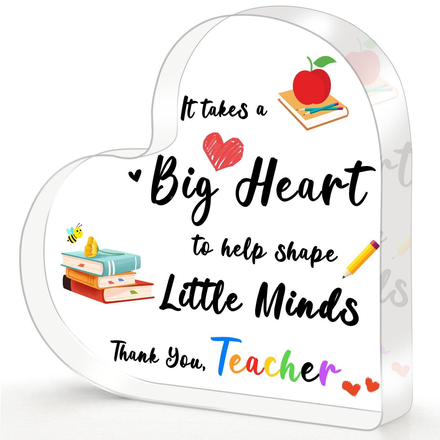 Teacher Gifts for Women Men, Teacher Christmas Gifts, Thank You Teacher Gifts - Heart Shaped Acrylic Plaque Christmas Gifts for Teachers 10 × 10 × 1cm, Personalised Teacher Gifts, Best Teacher Gifts