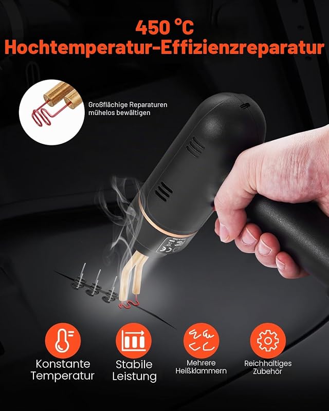 Kunststoff Schweißgerät, 120 W Schweißpistole mit 400 Stk. 4 Arten Heißklammern, Kunststoff Reparatur Set für Kunststoff-Autostoßstangen für Kajaks, Spielzeuge, Reparatur von Kunststoffrissen