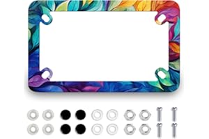 MUAWUOIK Motorcycle Abstract Leaves License Plate Frame Beautiful Leaves Floral Stainless Steel Colorful Motorbike License Plate Holder Black Tag Holder Motorcycle Accessory 7.7" x 4.5 "
