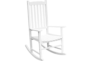 Flamaker Outdoor Rocking Chair Oversized Wooden Patio Chairs with Widened Armrest High Back Porch Rocker for Lawn, Garden, Backyard, Fire Pit (White)