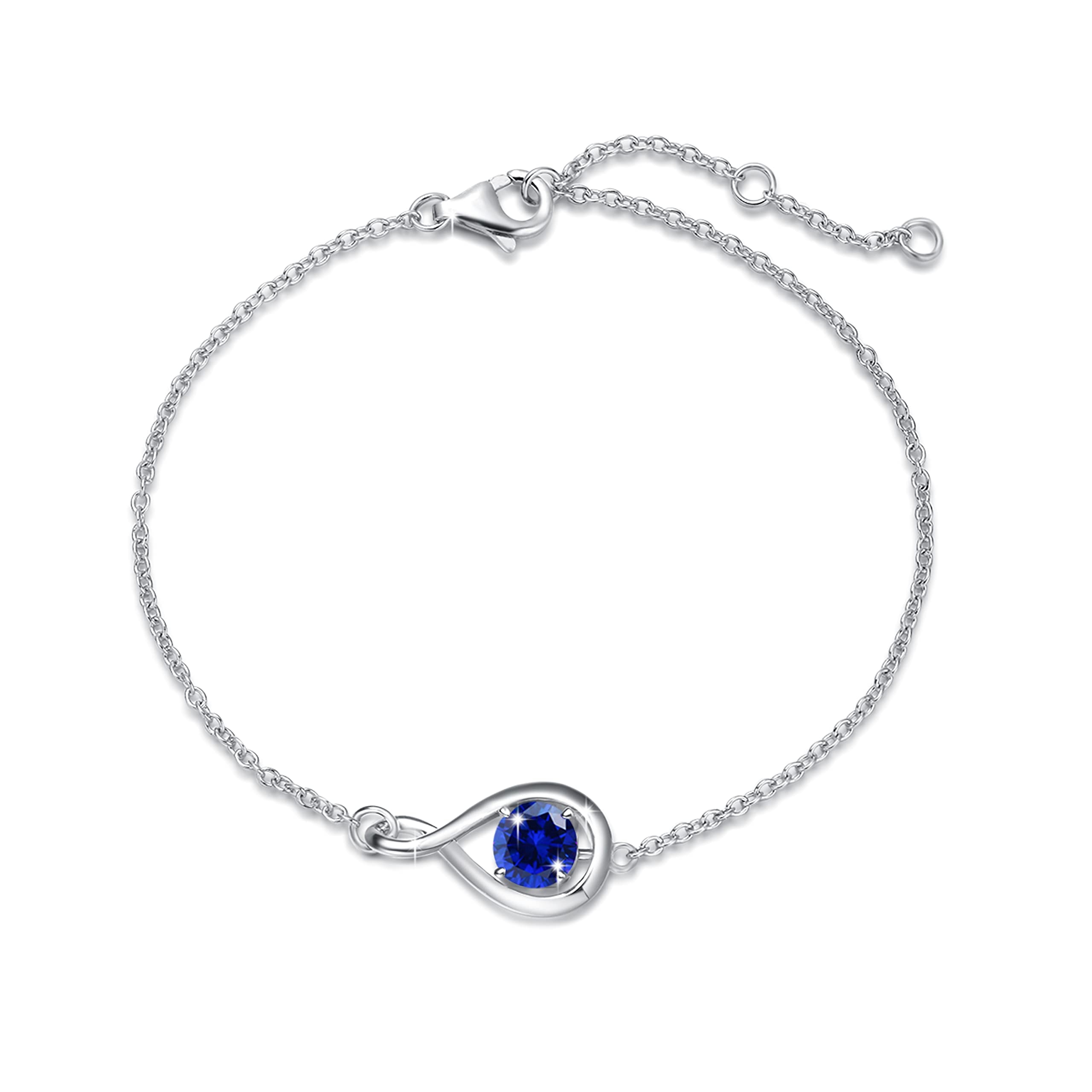FANCIME 925 Sterling Silver September Birthstone Bracelet Infinity Blue Sapphire Bracelet with Fine Jewellery Box Christmas Birthday Valentine's Day Mother's Day Present for Women Mother