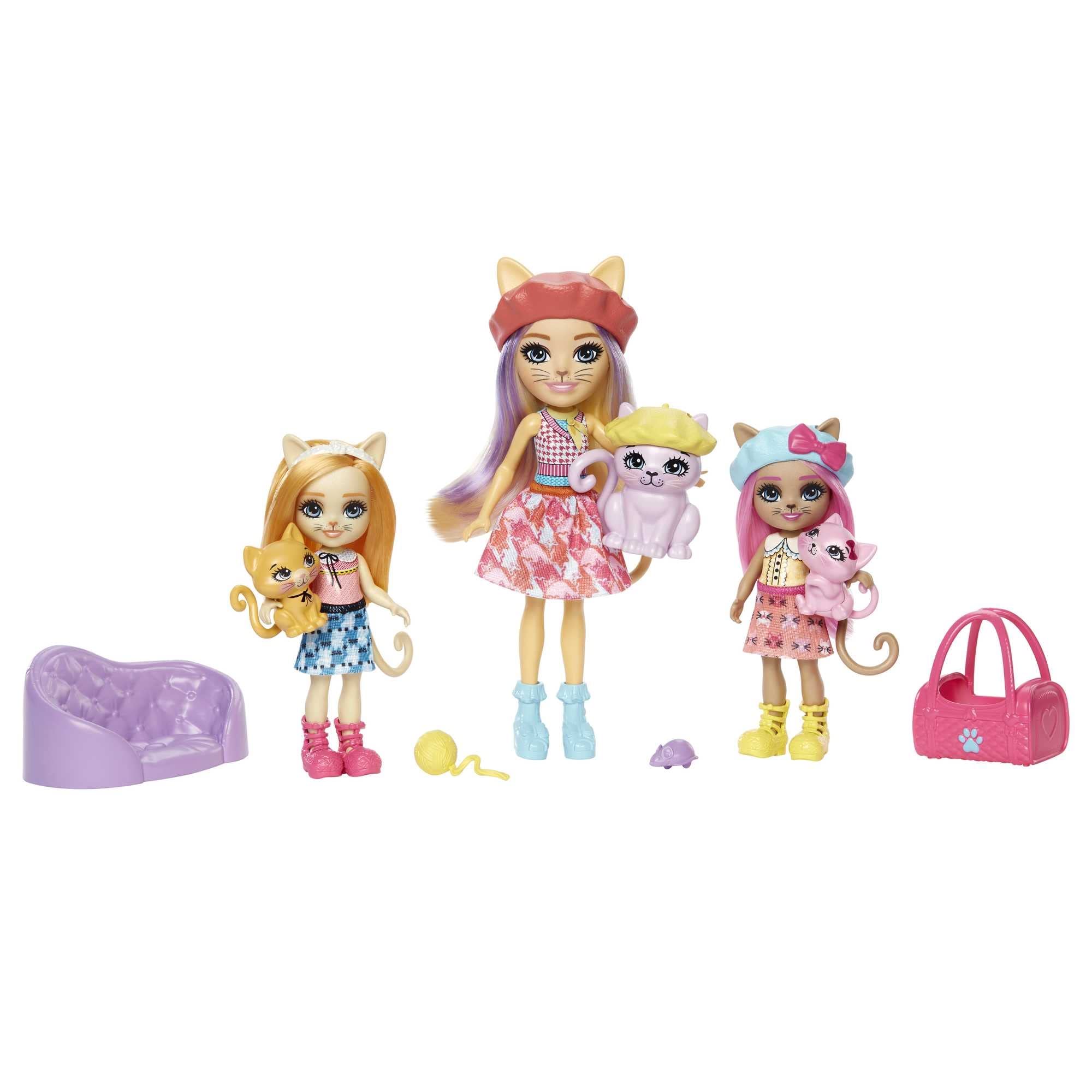MATTEL ENCH rodzina lalek Koty +zwierzĂtka HHC11
