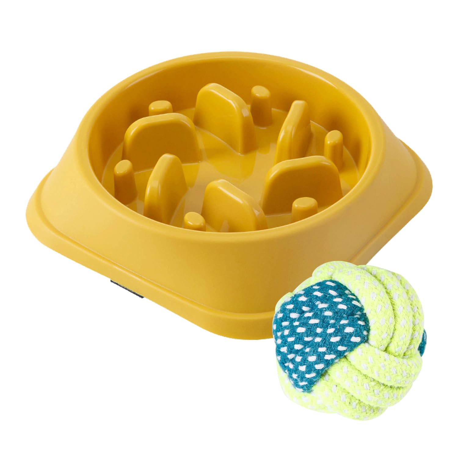 1 Slow Feeder Bowl for Pets, 1 Cotton Cord Ball Toy, Slow Feeder, Prevent Pets from Eating too Fast, Healthy Eating, Convenient, Reusable, Suitable for Medium to Large Dogs and Cats.