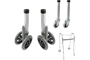 Walker Wheels Replacement Feet for Folding Medical Walker Accessories Parts Kit, Universal Front and Back Safety Wheel, 5 Inc