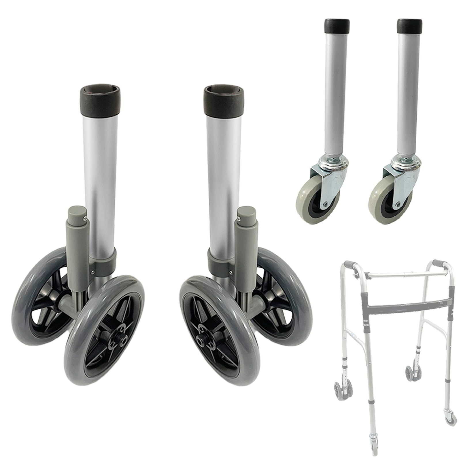 Rear Glide Walker Brakes Fit 1” Folding Walker Tube Replacement - Back Safety Wheel Stability Mobility Aid for Elderly Disabled, 1 Pair (Grey-A)