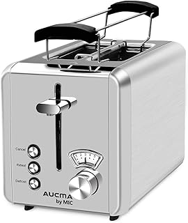 Toaster 2 Scheiben 825 W Brötchenaufsatz Testsieger Edelstahl 6 Einstellbare Bräunungsstufen 3 Funktionen Abbrechen/Aufwärmen/Auftauen Brot Toaster High-Lift, Silber