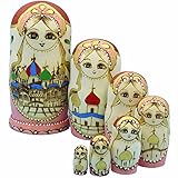 LK 7pcs Castle Pattern Wooden Nesting Toys Russian Dolls Matryoshka Stacking Dolls