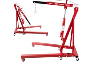 biosp 2 Ton 4000lb Folding Engine Motor Hoist Stands, Heavy Duty Hydraulic Engine Motor Hoist Steel Cherry Picker Shop Crane Lift Nicely Foldable, red