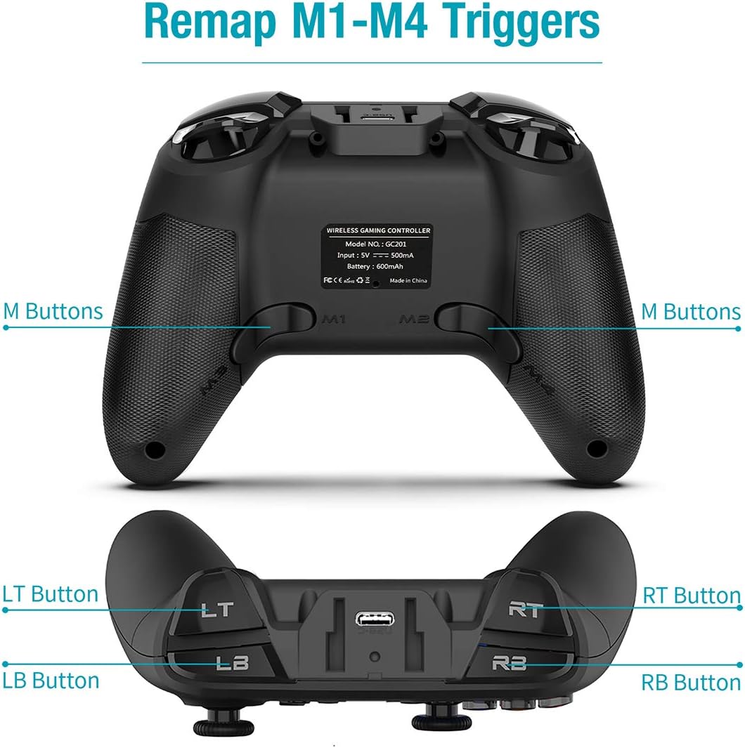Wireless Gaming Controller, PC Video Gamepad Joystick with Dual Vibration and Remap M1-M4 Triggers, 2.4G Remote Game Console for Windows 7/8/10/XP/Laptop, PS3, Switch, Android, TV Box: Computers & Accessories
