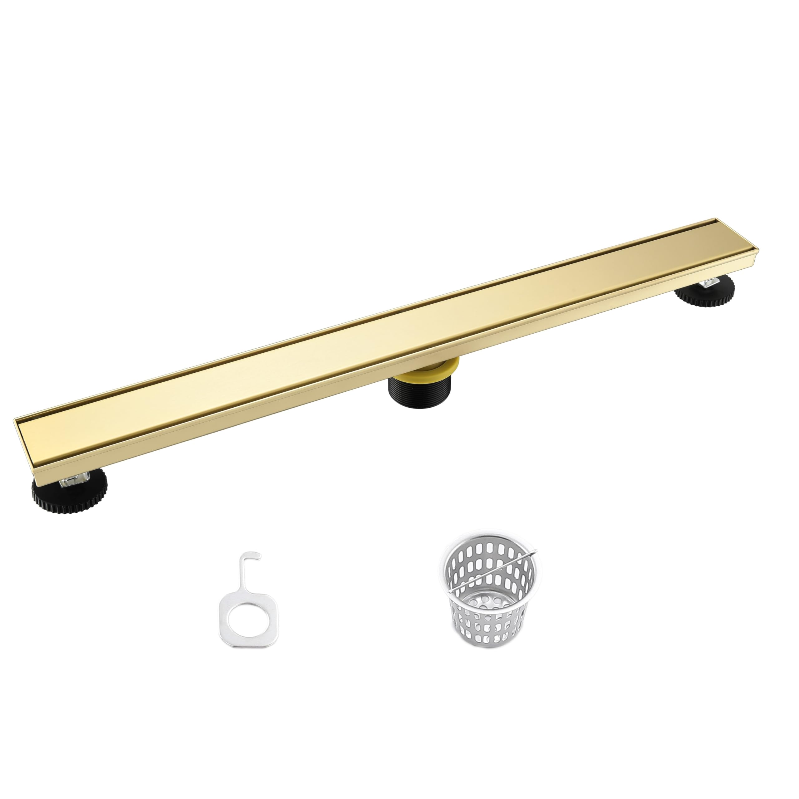 Photo 1 of *** dirt and missing end pieces*** KIRLYSTONE 24-Inch Linear Shower Drain Brushed Gold, Rectangular Gold Shower Floor Drain with Tile Insert Cove & Hair Strainer