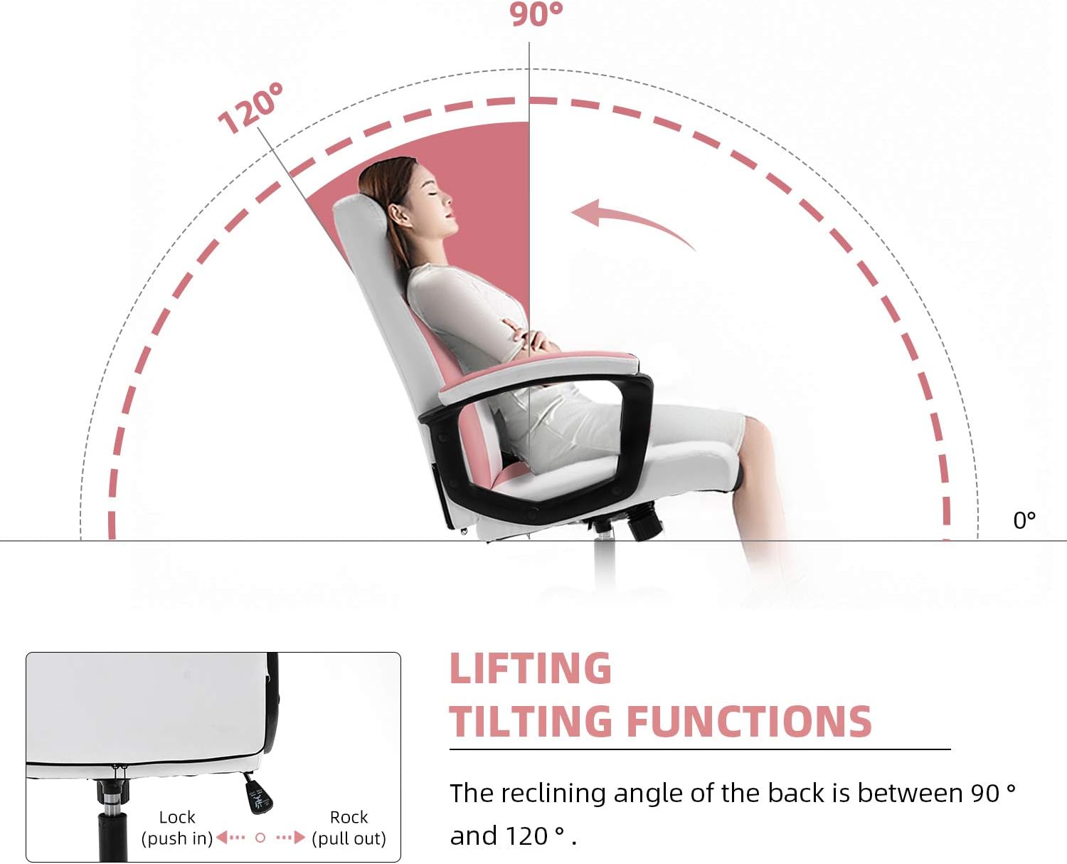 KERMS Mid-Back Ergonomic Office Faux PU Leather Chair Executive Computer Desk Chairs Managerial Executive Chairs with Metal Base and Padded Armrests (Pink & White): Kitchen & Dining